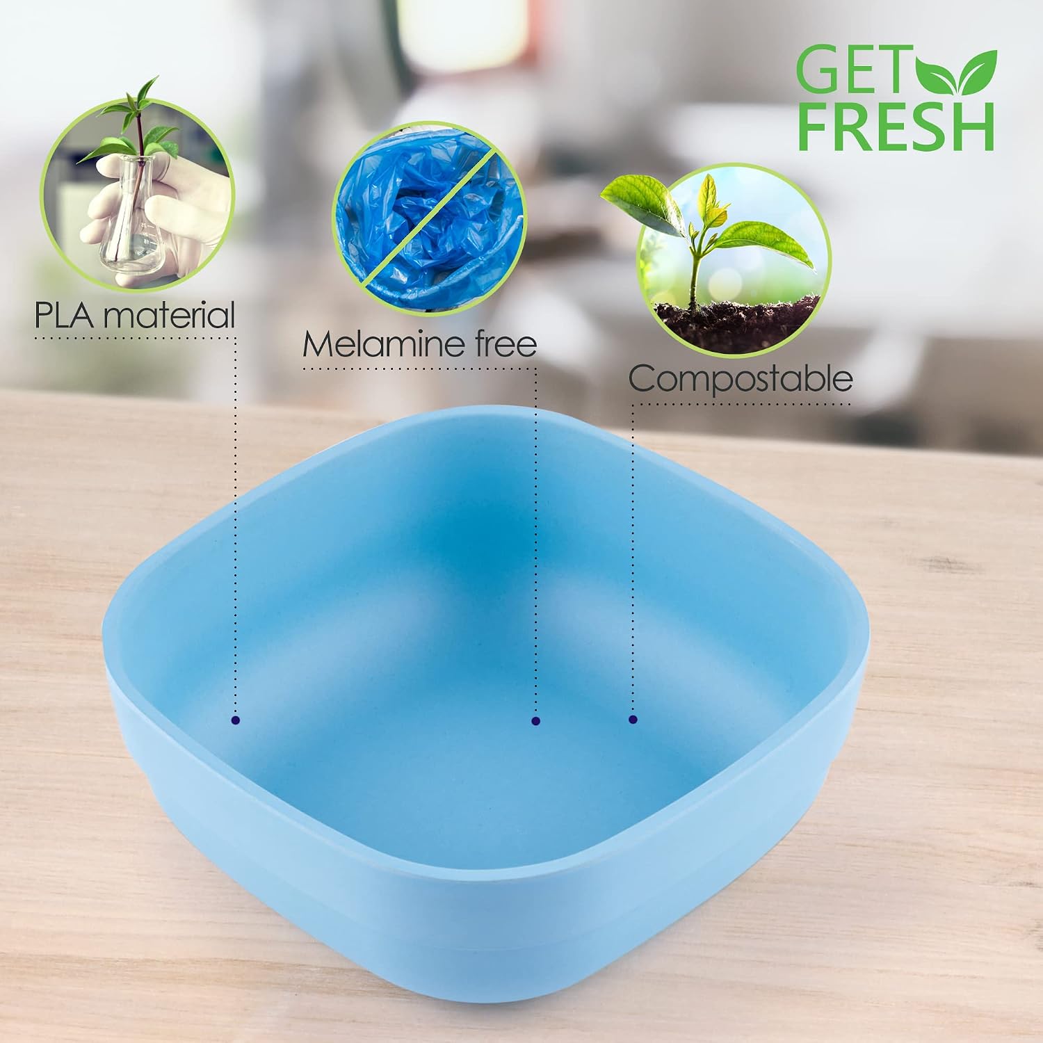 GET FRESH Kids Bowls Set – 4-Pack Melamine-Free Cereal Bowls for Kids and Toddlers – Microwave Safe Stackable BPA-Free PLA Childrens Dinnerware Snack Bowls – Reusable Kids Dishes for Daily Use