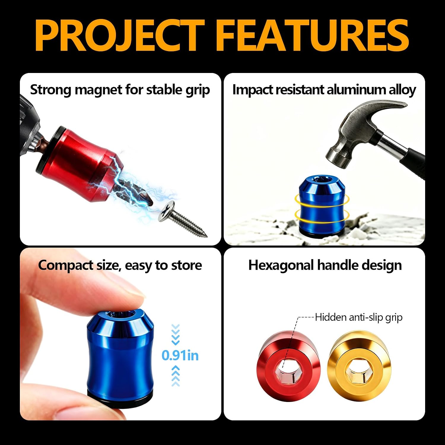 3PCS Magnetic Screw Holder, 1/4 Inch Magnetic Screw Ring for DIY Repair | Universal Magnetic Screw Holder for Drill, Bit Magnetizer Ring for Hex Screwdrivers | Alloy Screw Holder for DIY Repair