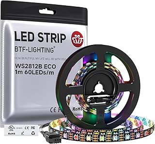 BTF-LIGHTING WS2812E ECO RGB Alloy Wires 5050SMD Individual Addressable 3.3FT 60Pixels/m Flexible Black PCB Full Color LED…