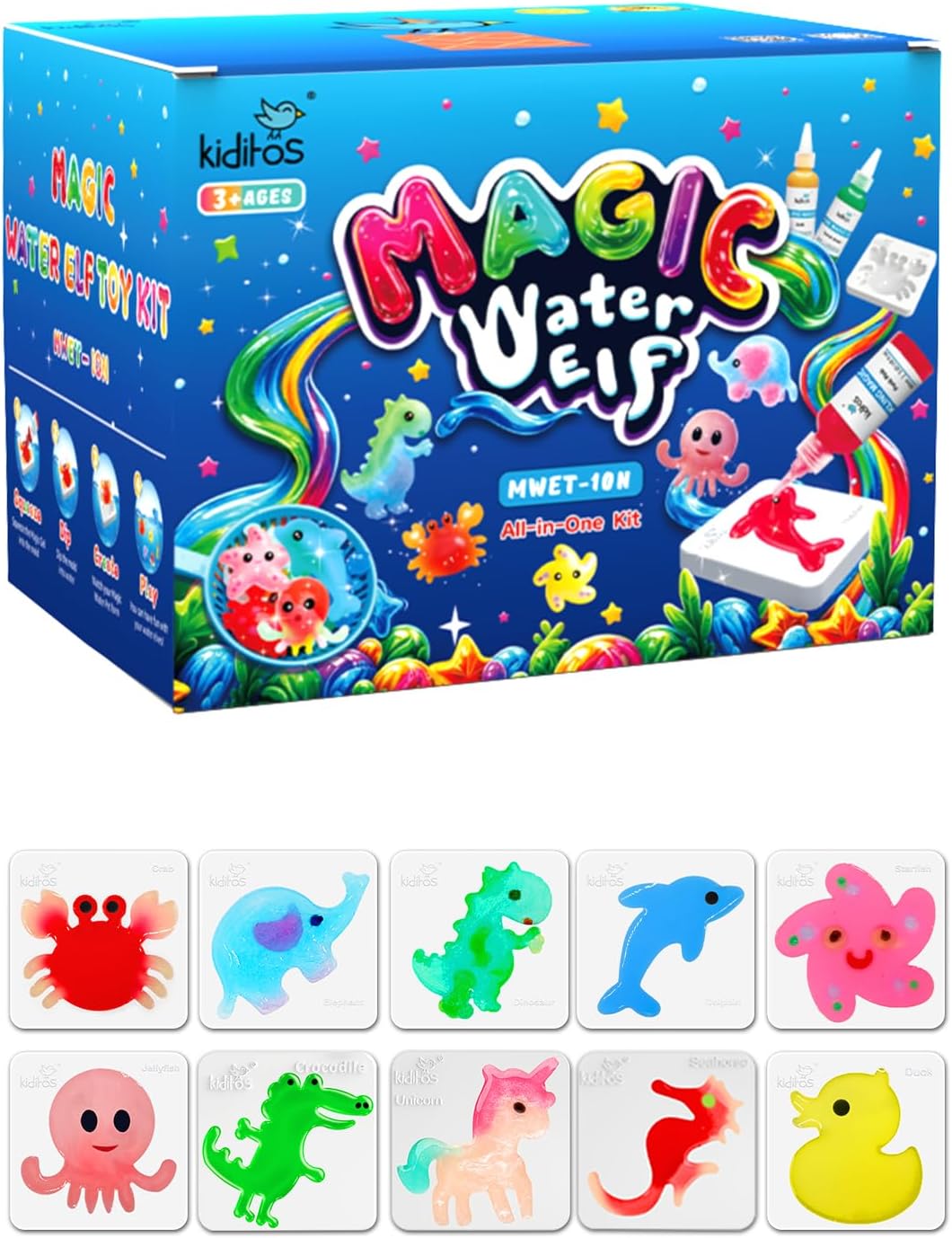 Kiditos Magic Water Elf Toy Kit（10 Colors）+ Magic Water Elf Sea Creature Mold Set（10 Shapes）