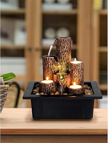 Miniatura 13 de Pequeña fuente de mesa de relajación para interiores, función de cascada de meditación zen con luz LED de color y rocas naturales, cascada