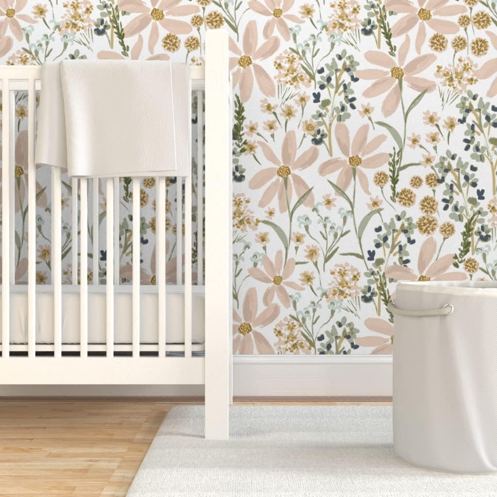 Peel & Stick Wallpaper 9ft x 2ft - Daisy Dreams Country Floral Girl Spring Summer Large Custom Removable Wallpaper by Spoonflower