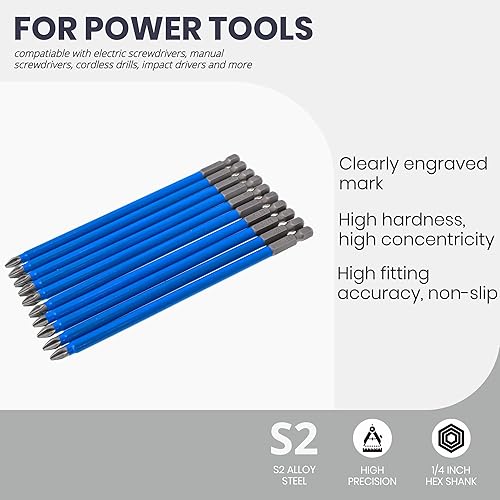Miniatura 2 de Phillips PH2#2 - Juego de puntas de destornillador antideslizantes, 10 unidades, vástago hexagonal de 14 de pulgada, 6 pulgadas5.906 in de longitud,