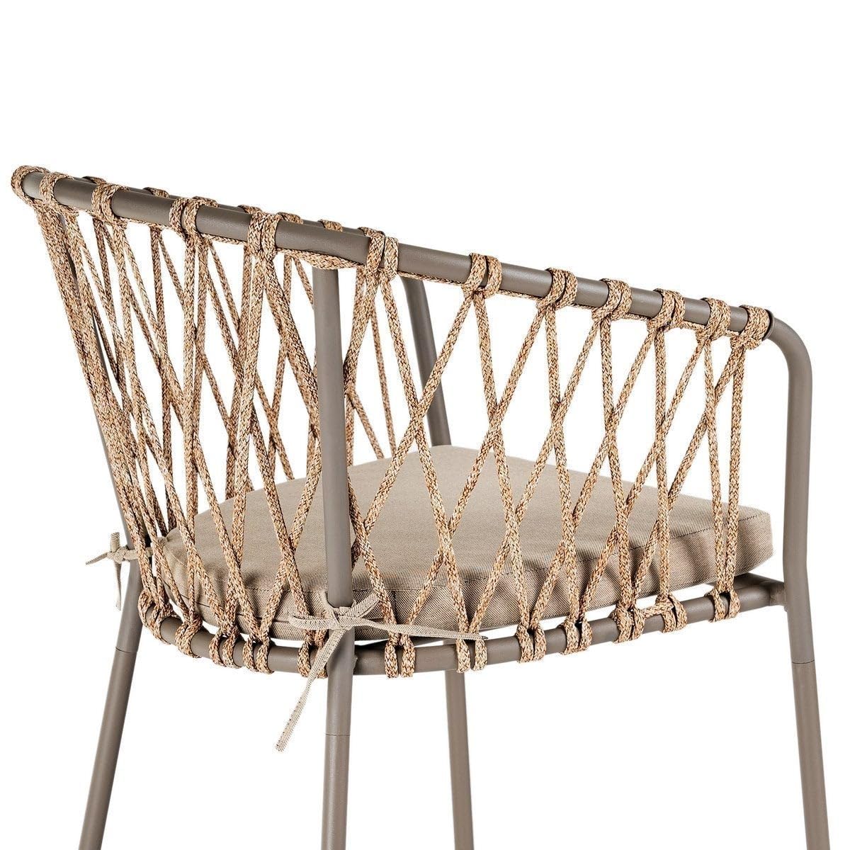 LOLAhome Silla de Jardín Myra de Acero y Cuerda Trenzada Color Limo, 52x51x80 cm, Cojín Incluido, Ergonómica, Diseño Elegante y Resistentes, Patas Desmontables Uso Exterior