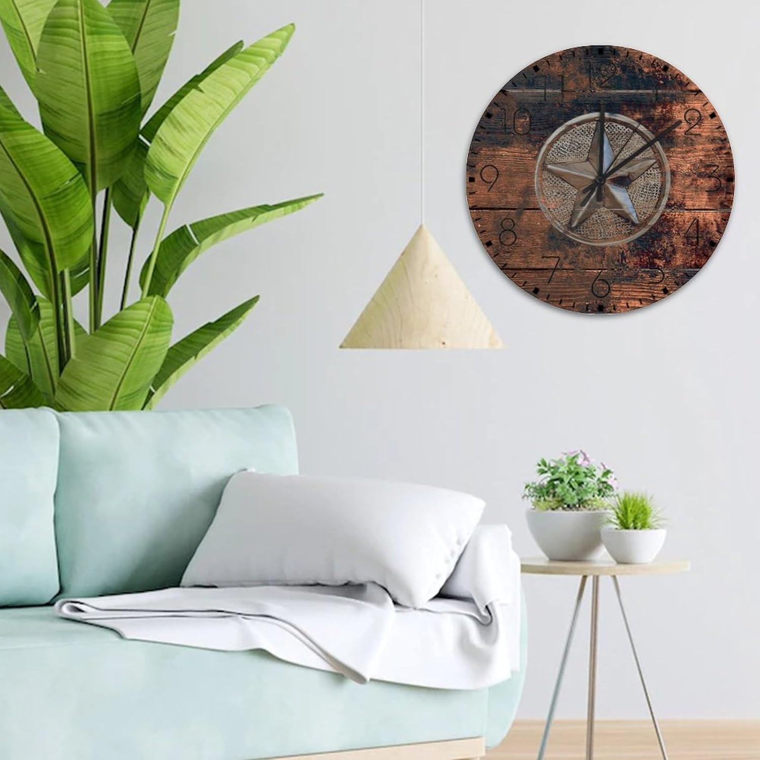 Minimalist Wood Clock Round Silent Non-Ticking Texas Lone Star Home Map Beautiful Wall Clocks Western State Flag Patriotic Home Decoration for Entryway Patio Garden 15 Inch