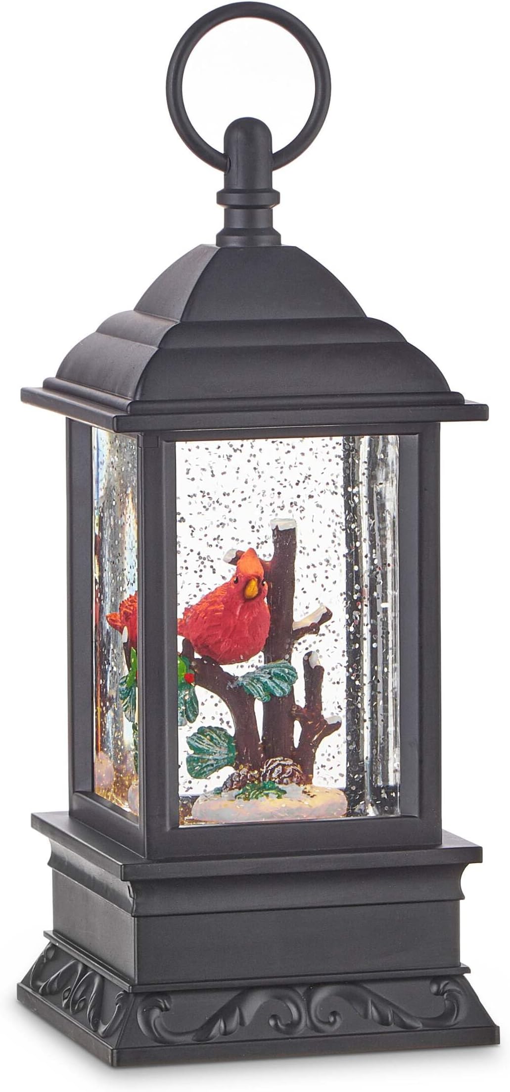 Lighted Snow Globe Lantern: 9.5 Inch, Black Holiday Water Lantern by RAZ Imports (Cardinal)