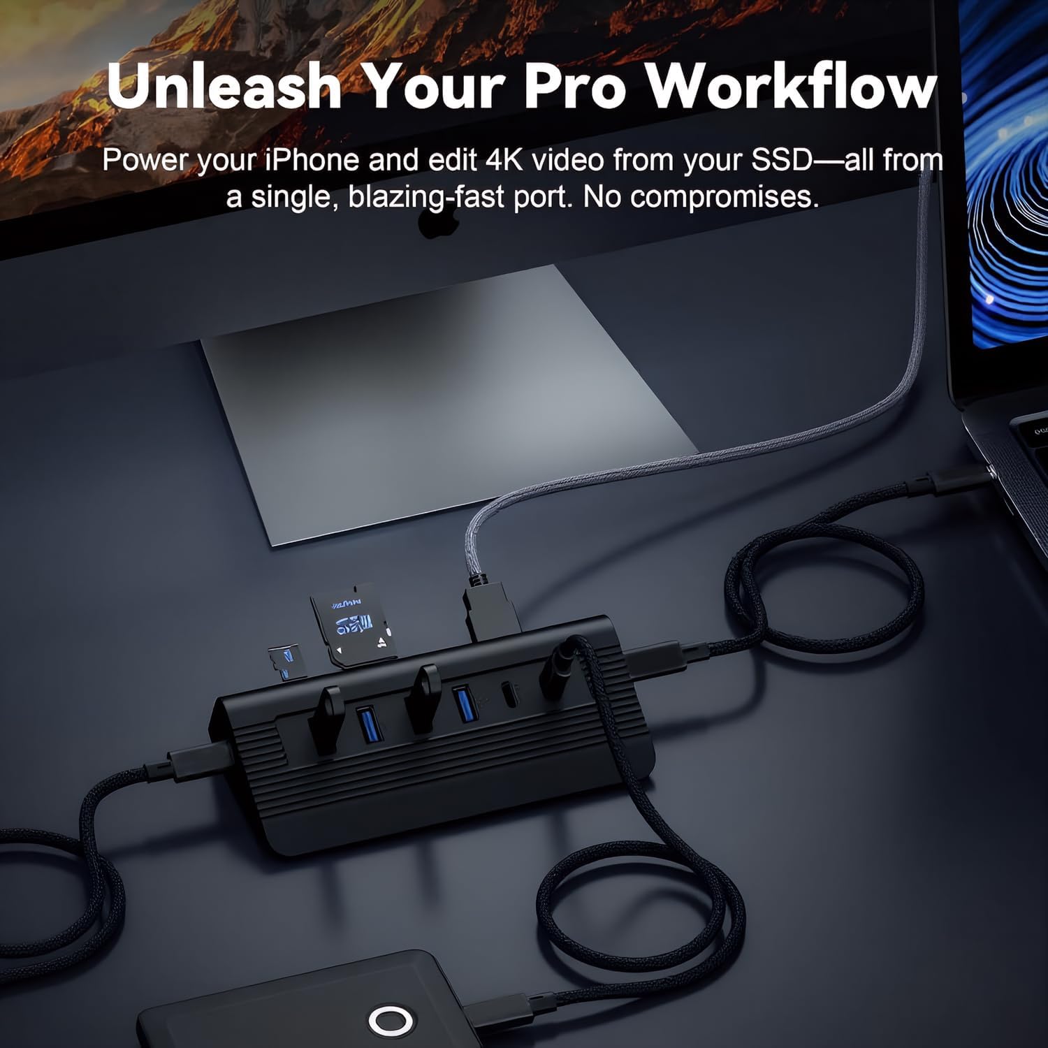 10-in-1 USB C Hub, 10Gbps USB 3.2 Gen 2 & 4K 60Hz HDMI Multiport Adapter | Docking Station with Detachable Cable, 100W Power Delivery, SD/TF for MacBook Pro/Air M4 M3, Dell XPS (Midnight) image 2 of 7 B0FDX97NHD