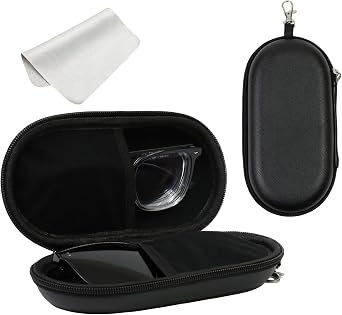 Double Eyeglasses Case, Hard Shell Dual Sunglasses Organizer with Zipper Clip Travel Glasses Storage for Women Men