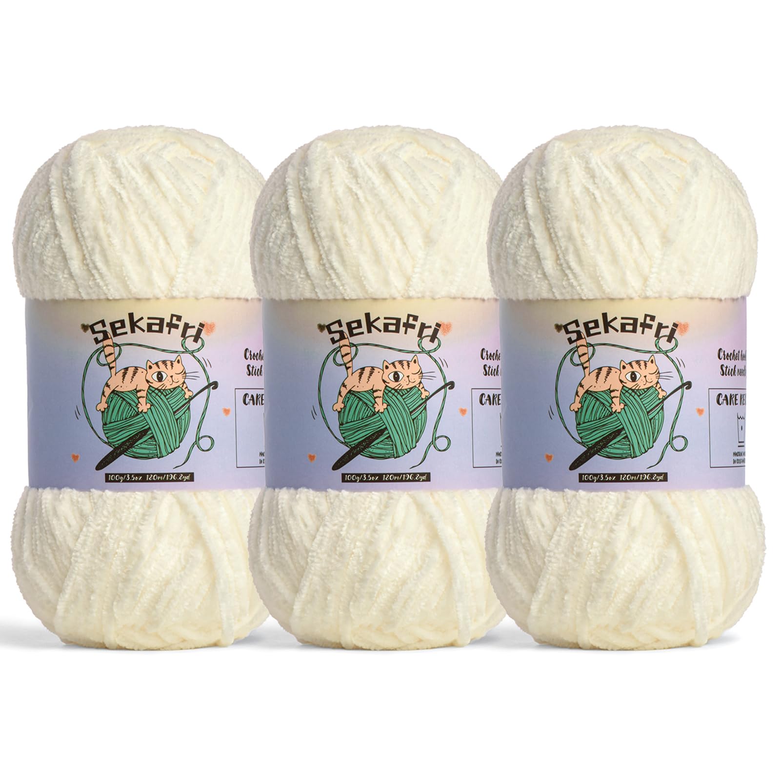 Fuzzy Chenille Yarn for Crocheting Amigurumi Crochet Yarn 3 White