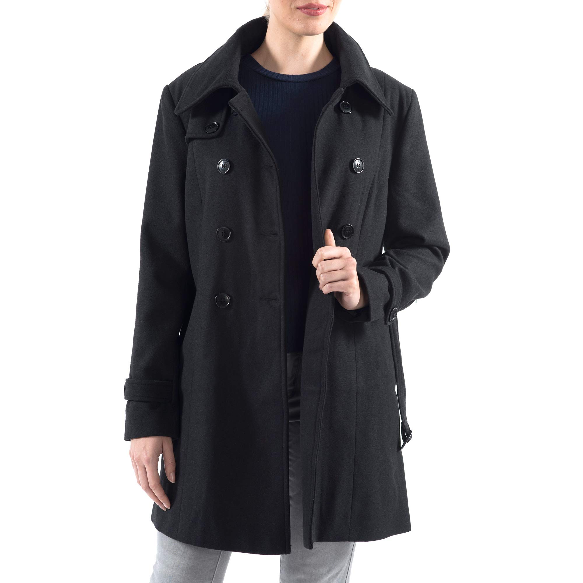 alpine swiss Gabardina Keira de lana con doble botonadura y cinturón para mujer