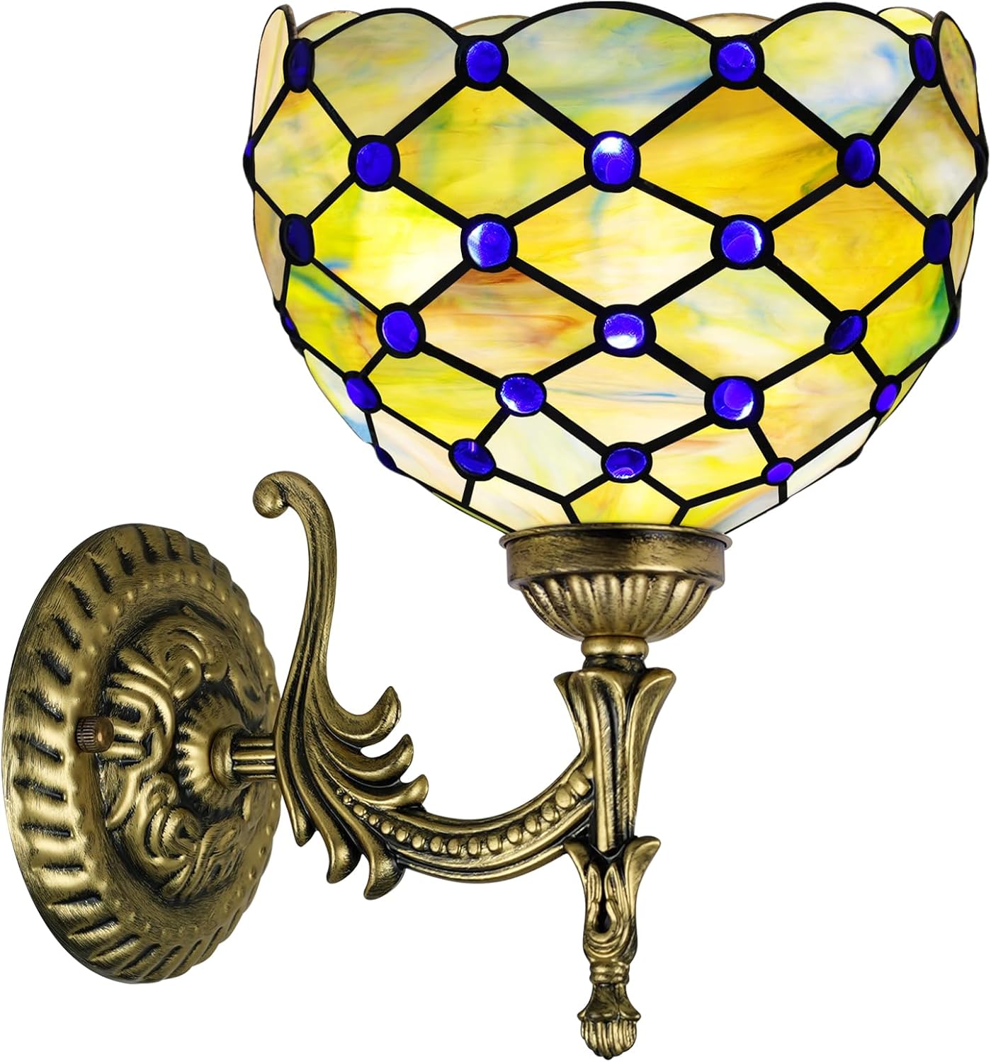 MOAN Wall Sconce Beside Lamp Stained Glass Lamp 8 Inches Classic Bronze Wisteria Base Lampshade for Bedding Room Hallway(Green Pearl Style)