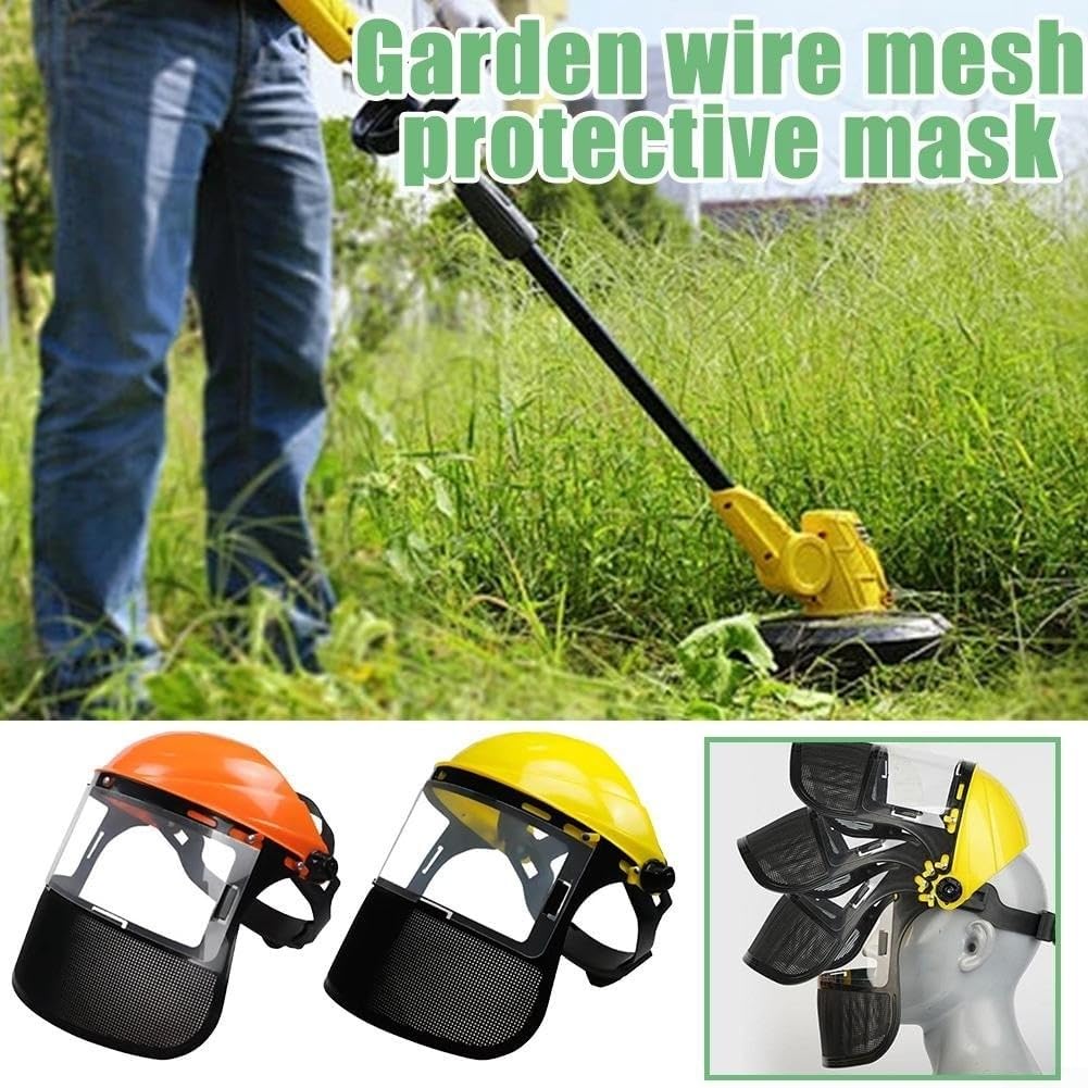 Casco de seguridad, máscara protectora para cortacésped, malla de alambre superior amarilla para salpicaduras para sombrero de impacto, para jardineros, paisajismo, corte de césped, recorte de árboles