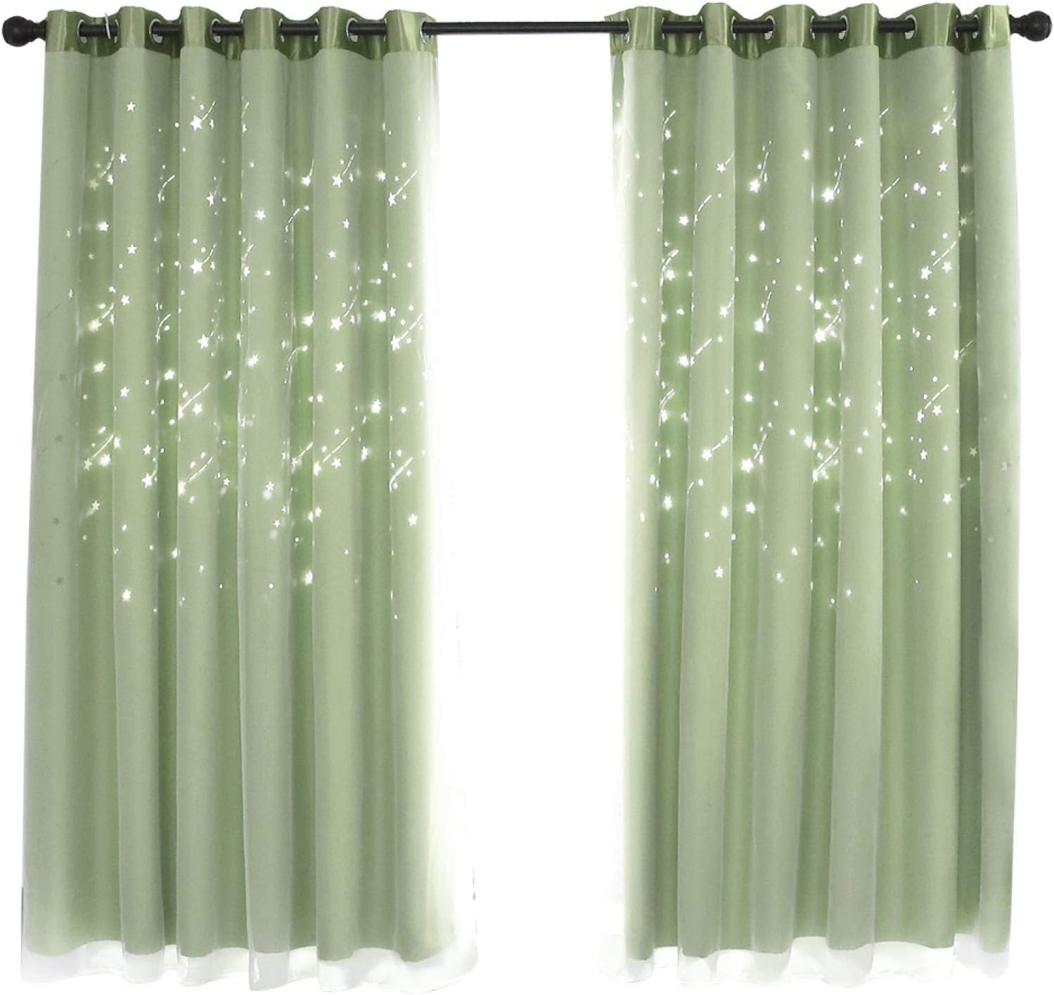 EXID Double Layer Darkening Blackout Window Curtain for Bedroom Polyester(Green)