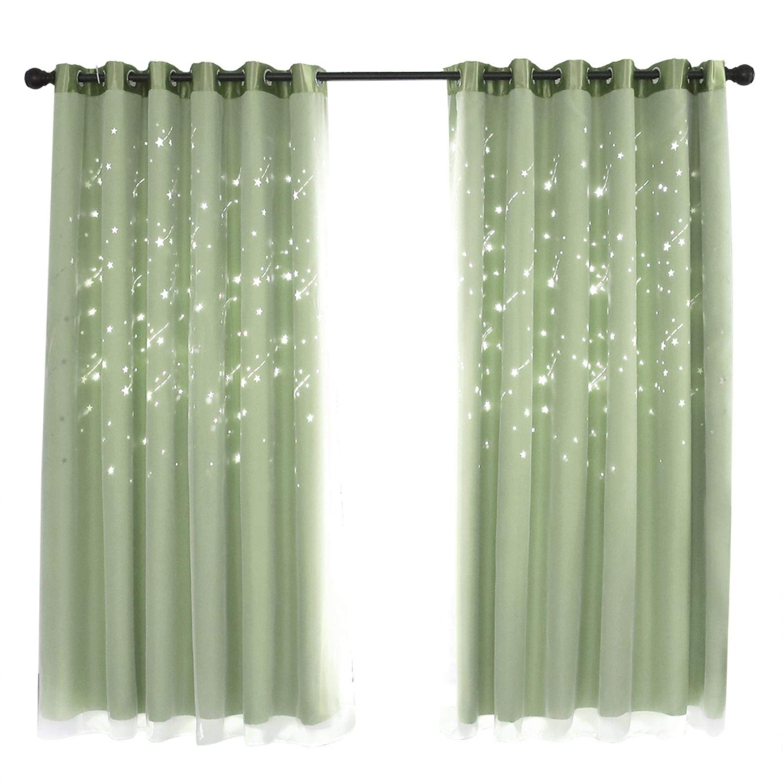 EXID Double Layer Darkening Blackout Window Curtain for Bedroom Polyester(Green)