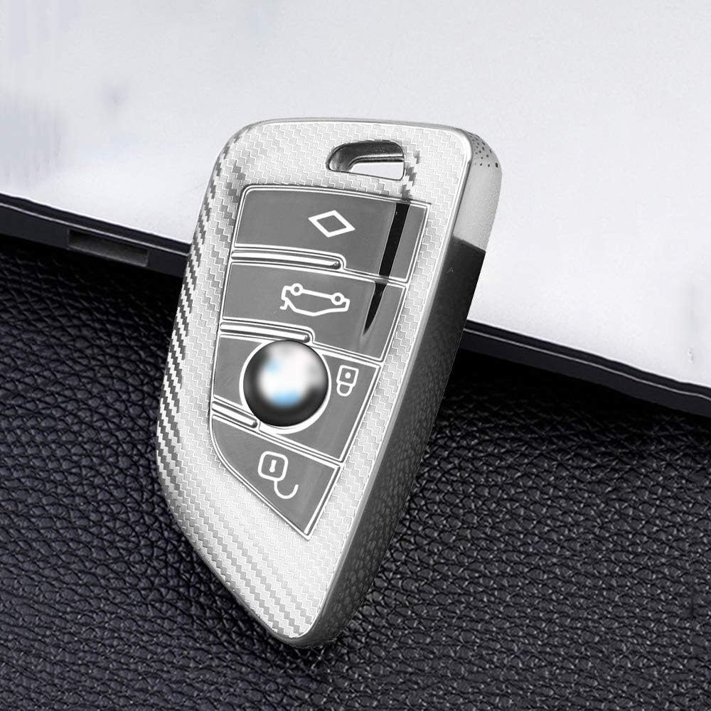 SANRILY Key Fob Cover for BMW 2 5 6 7 Series X3 X5 Keyless Entry Remote Key Holder Soft TPU Full Protection Key Case Shell with Keychain Blue