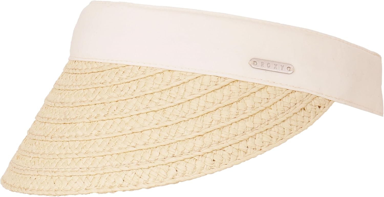 Roxy Women’s Sunny Morning Straw Visor - Lightweight Beach Hat - Stylish Curved Bill - Breathable Sun Protection Signature Branding, Egret, One Size
