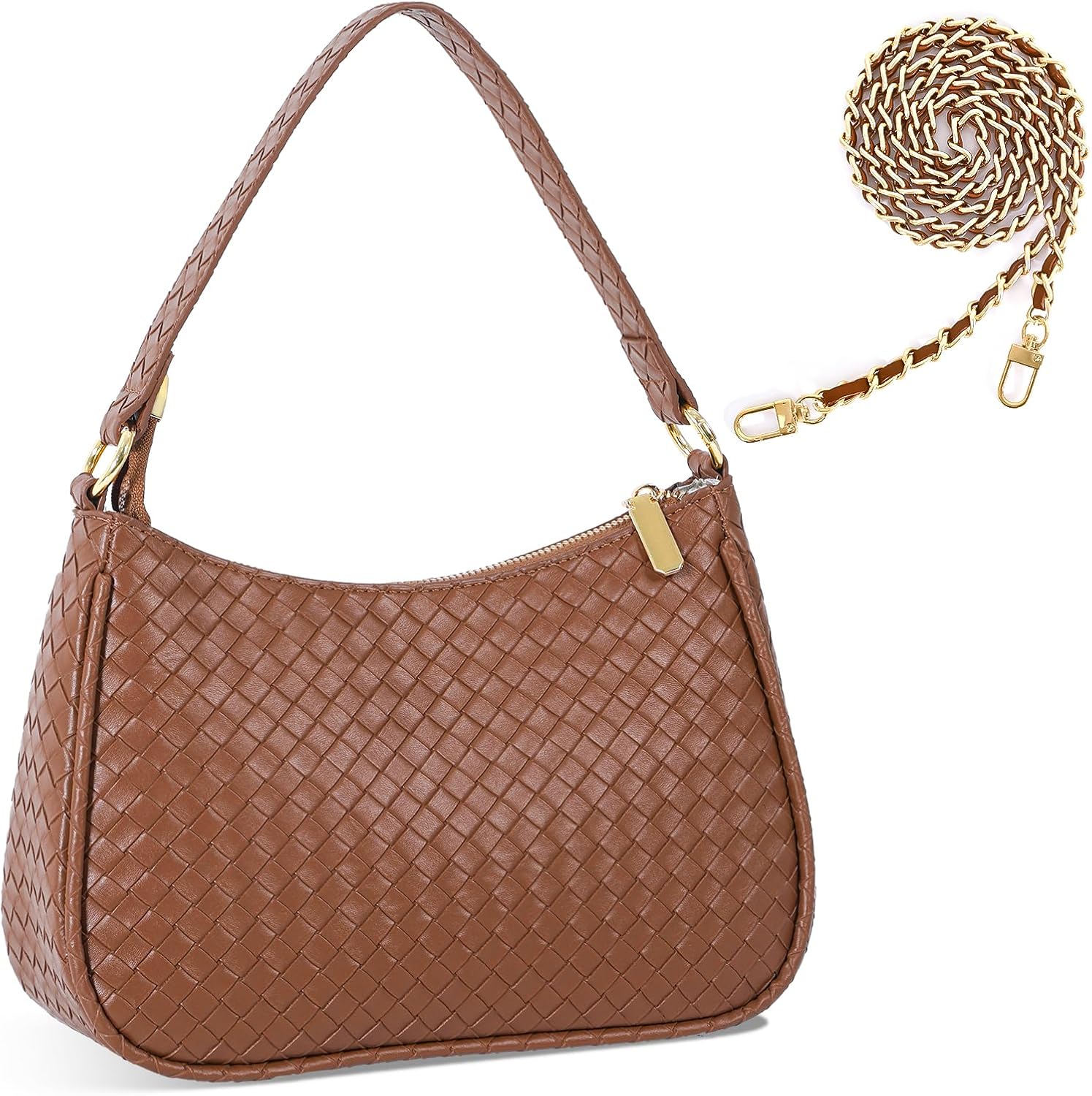 Prpeko Women's Woven Crescent Shoulder Bags Retro 90s Hobo Handbags Top Handle Underarm Bag Clutch Purses