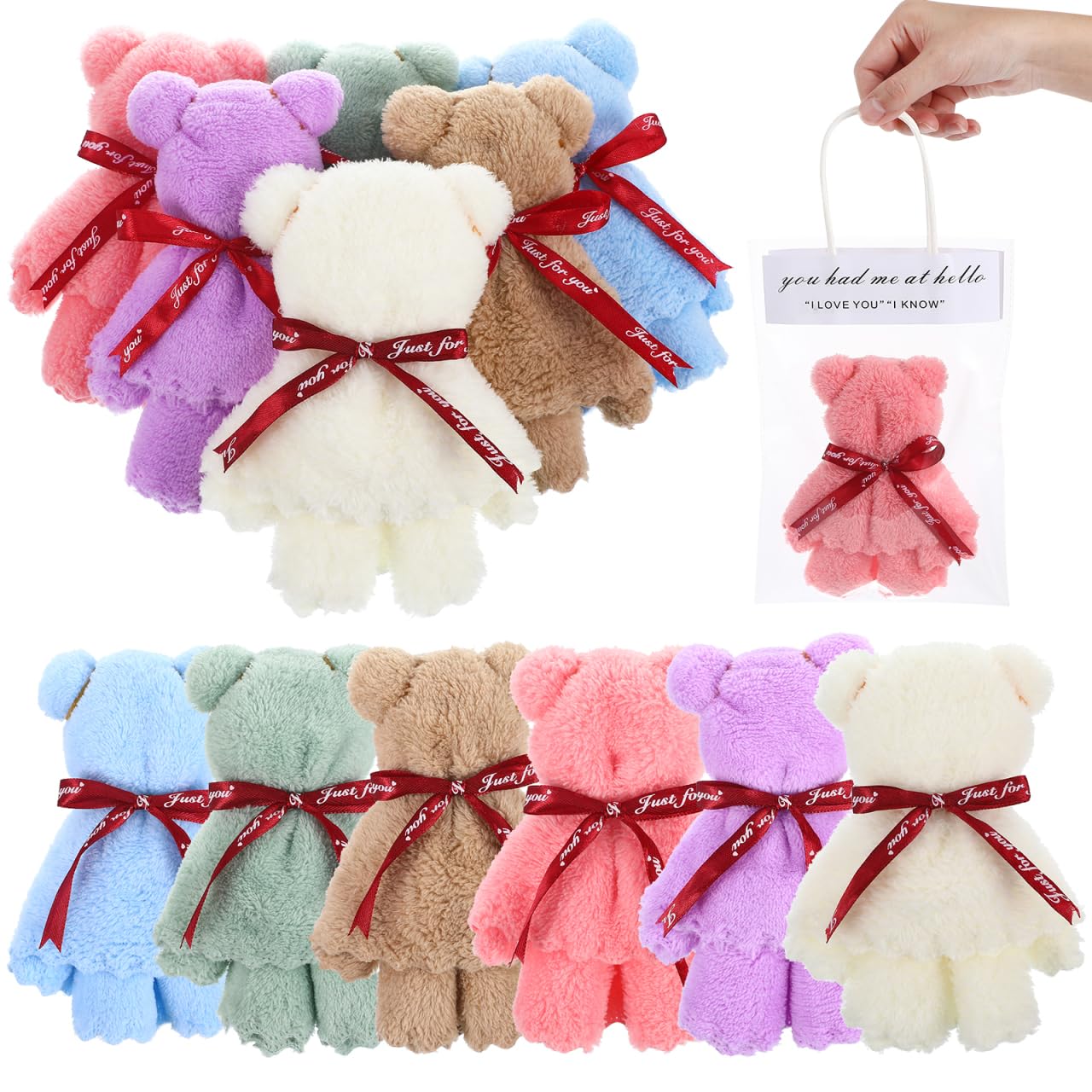 Healeved Set di 12 asciugamani a forma di orso, 30 x 30 cm, in morbido pile corallo, per bagno, feste, regalo di nozze, fazzoletti multifunzionali, con custodia