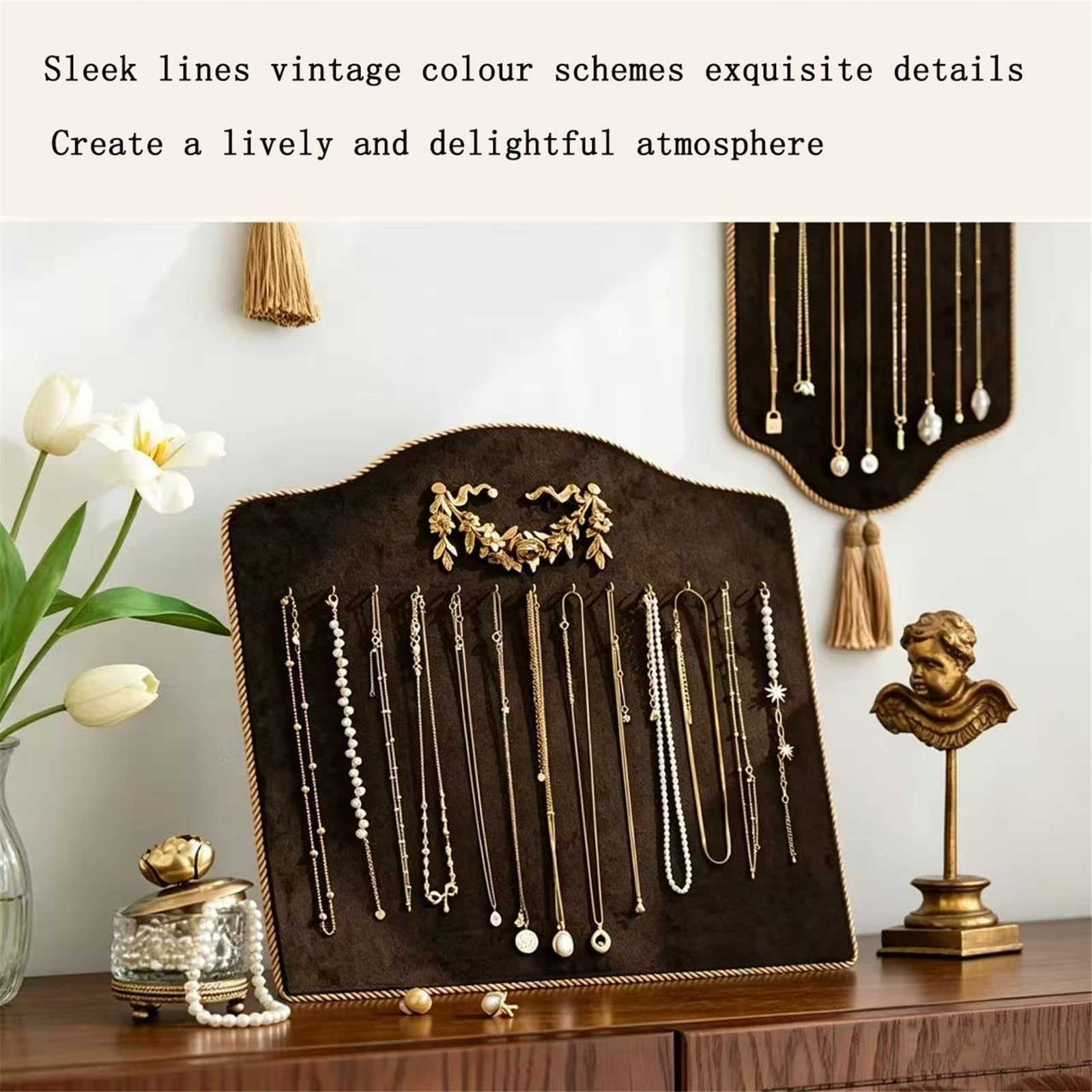 Uchwyt na biżuterię Stojak na biżuterię z aksamitnej żywicy w stylu vintage