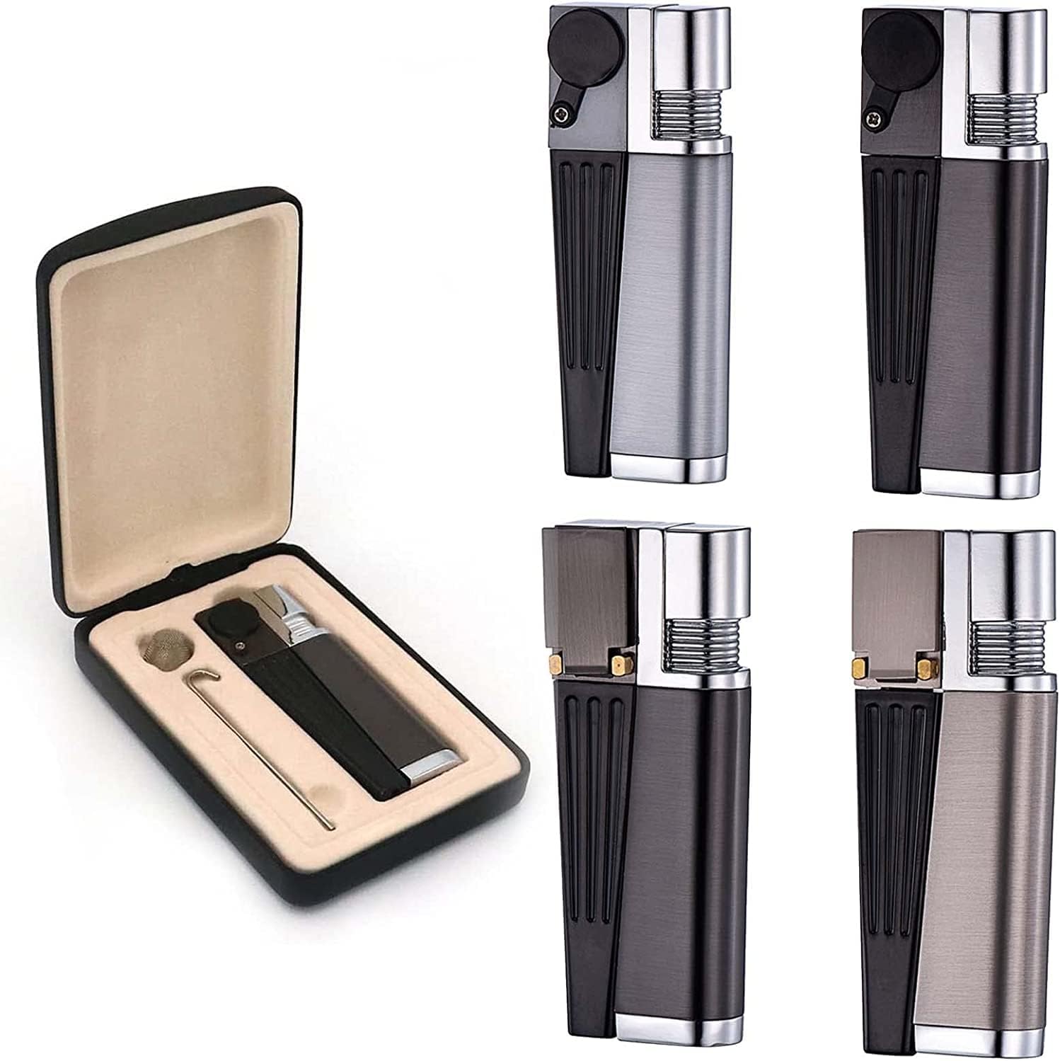 Portable Hitter Lighter, 2 in 1 Metal Pípe Lighter with rotatable Tube, Soft Flame Lighter for Camping BBQ Kitchen (4 PCS)