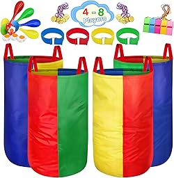 Sports and Outdoors, Sports Day Kit, 4 Potato Sack Race Bags, 4 Pairs of Foot Straps, 12 Medals, 5 Whistles, Perfect for Outside Backyard Field Day Birthday Party Games