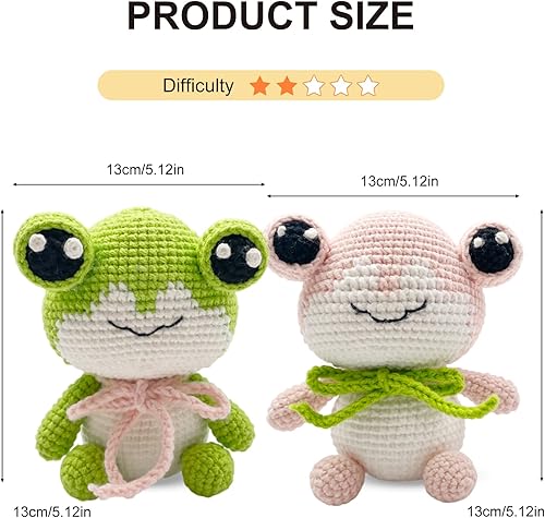 Miniatura 5 de Kit de ganchillo de ranas para principiantes intermedios, kit de inicio de ganchillo de 2 piezas de animales con tutorial en video paso a paso,