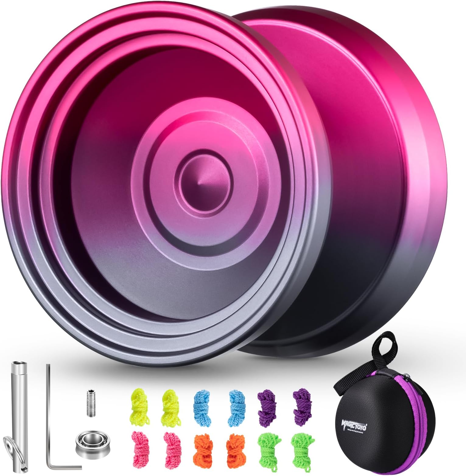 V8 Yoyo Professional Yoyo for Kids Beginners, Responsive Yo Yo Dual Purple Yo-yo Replacement Unresponsive Yo-yo Bearing for Adults + 12 Strings, Case Bag, Removal Tool (Grey Red)