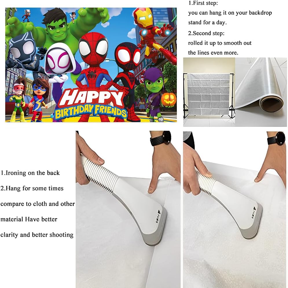 Spider and Friends Birthday Decorations,Spider and Friends Happy Birthday Banner Backdrop for Kids Birthday Party Supplies (5x3ft)