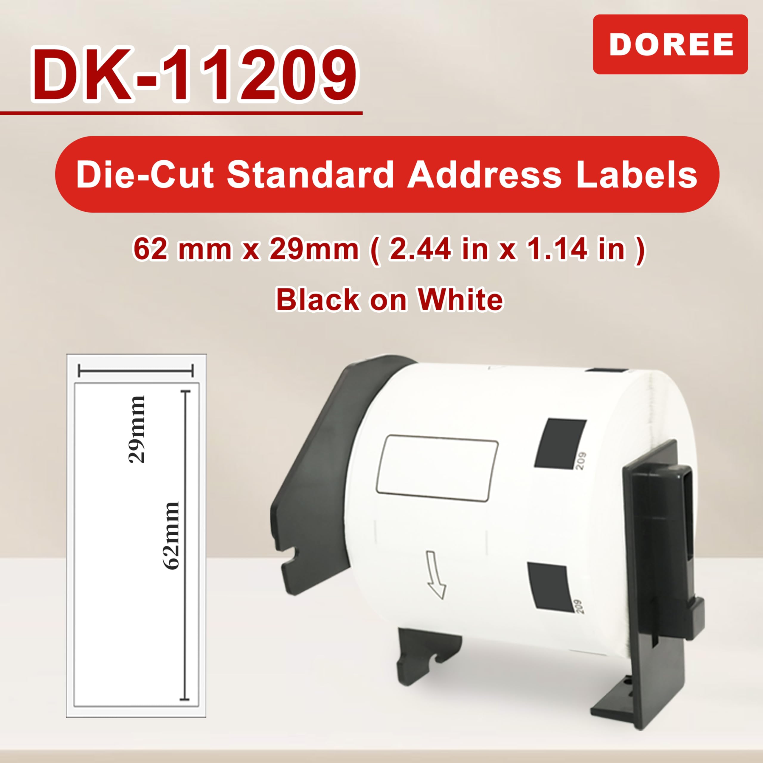 DOREE 5 Rotoli DK-11209 Etichette per indirizzi, 29 x 62 mm, 800 etichette/rotolo compatibili con Brother DK 11209, Per Brother QL-500,QL-500BW,QL-570,QL-580,QL-700,QL-710W,QL-800,QL-810W,QL-820NWB