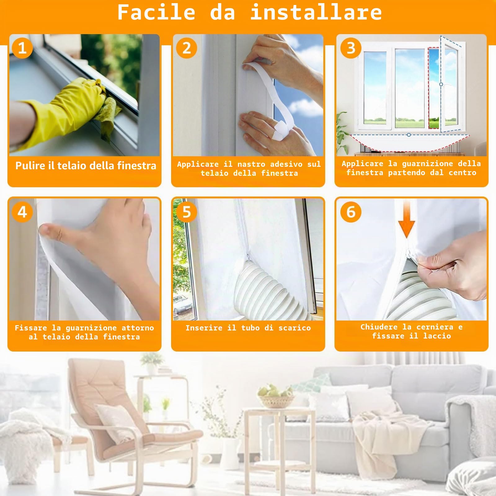 400CM Guarnizione Universale per Finestre per Condizionatore Portatile,Kit Sigillatura Universale per Climatizzatore Mobile,Air Conditioner Window Seal per Tutti Condizionatori Mobili e Asciugatrici