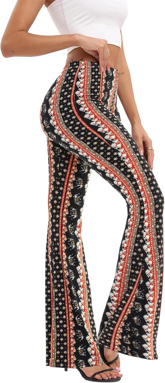 WSPLYSPJY Women's Print Stretch Bell Bottom Flare Palazzo Pants Trousers