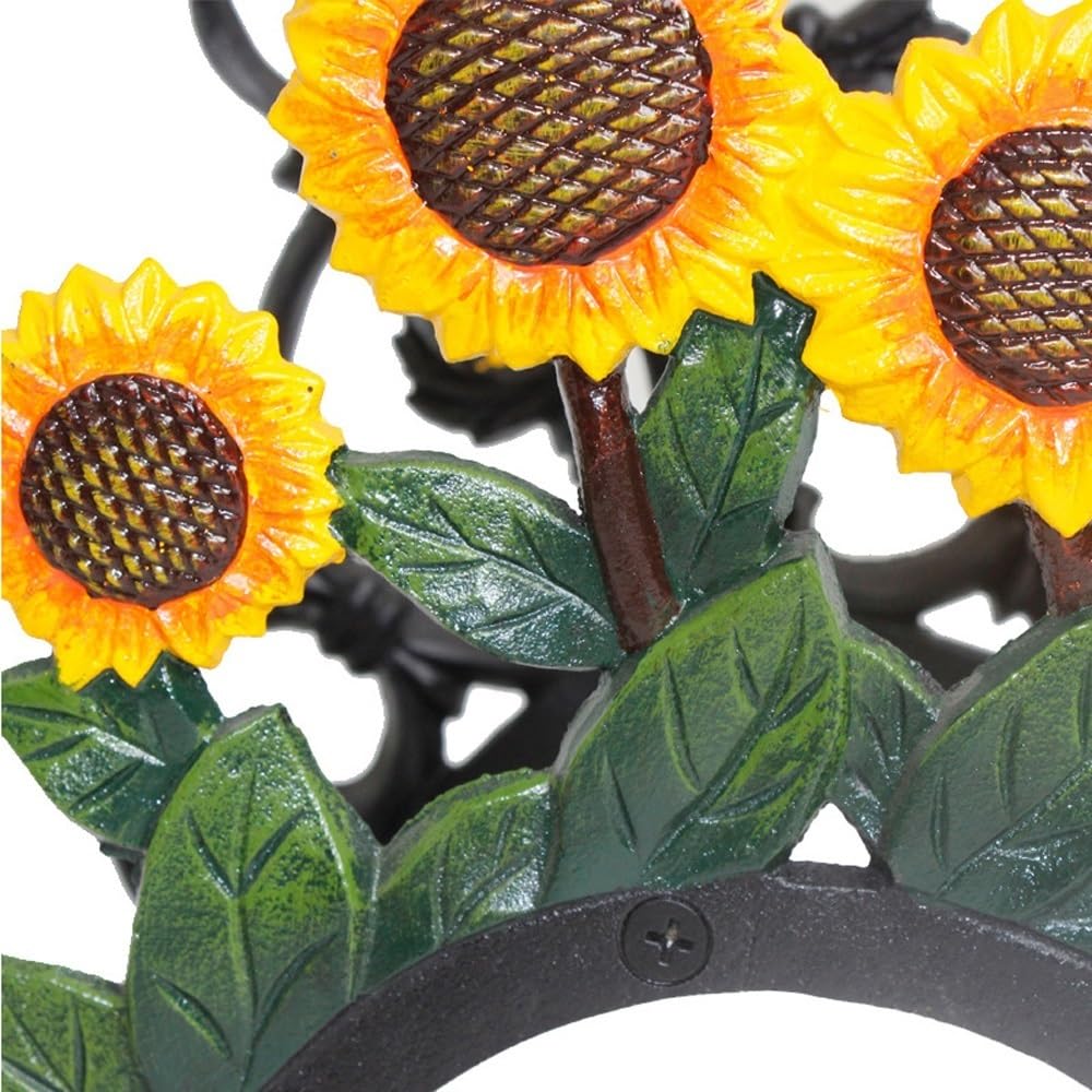 Metall-Schlauchständer, Metall-Schlauchständer – robuster Gartenschlauchhalter aus Gusseisen – dekorativer, handbemalter Sonnenblumen-Wasserschlauchhalter zur Wandmontage – Wanddekoration, hängender S