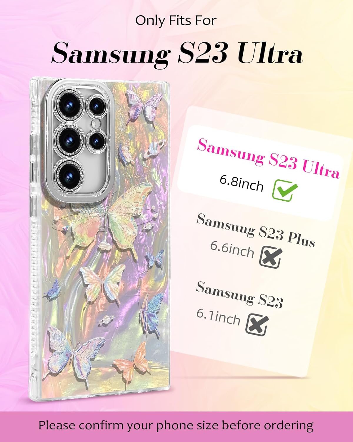 Toycamp Compatible with Samsung Galaxy S23 Ultra Case - Cute Glitter Laser Butterfly S23 Ultra Phone Case with Bling Camera Lens Protector Laser Holo Galaxy S23 Ultra Cover for Women Girly - Image 2