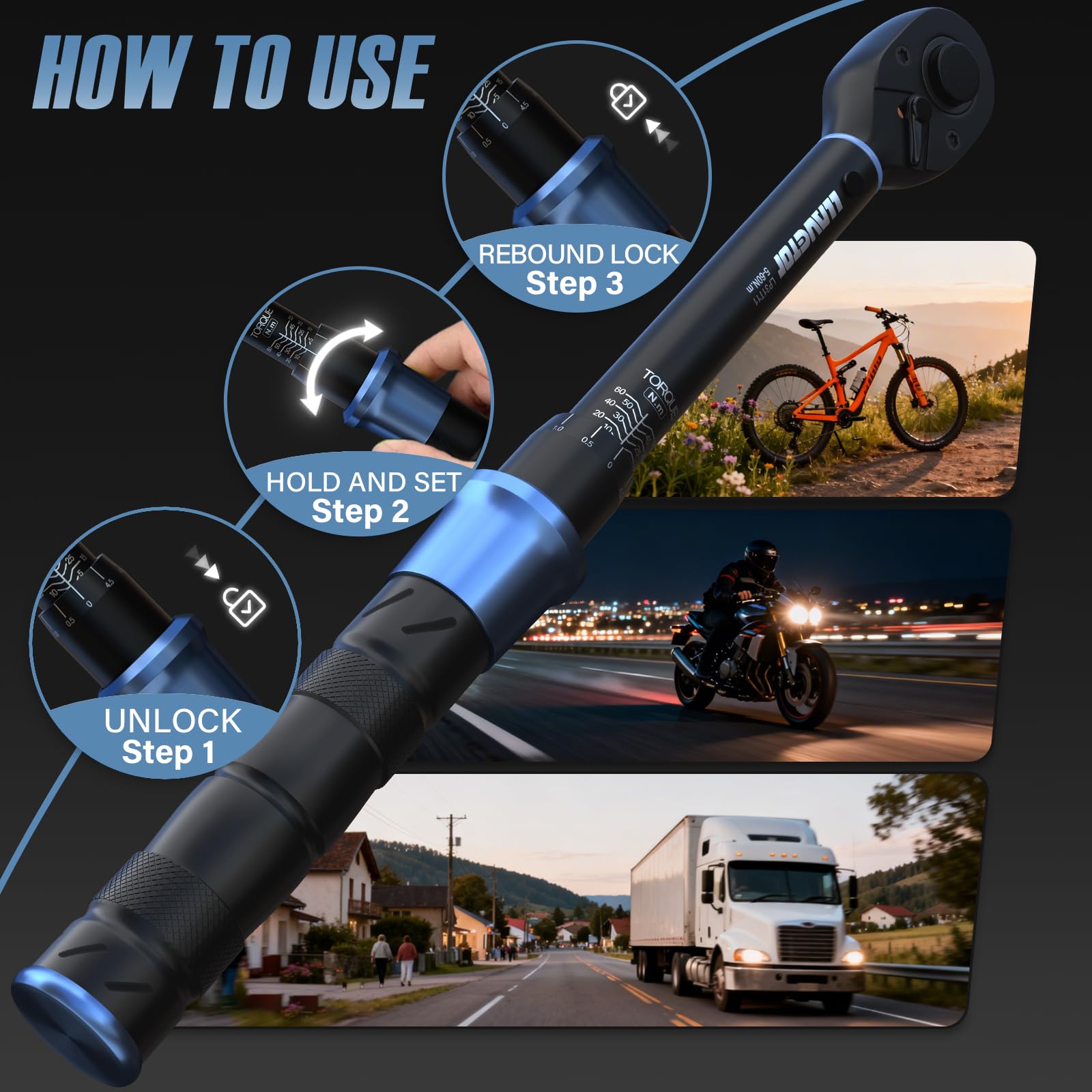 Juego de Llaves Dinamométricas 11 Piezas, Precisión ±3%, 1/2" 3/8" 1/4", Carraca Reversible 72 Dientes, Certificado de Calibración y Estuche Rígido para Auto, Moto, Bicicleta