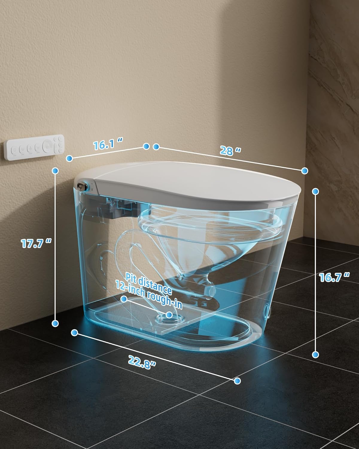 Smart Toilet with Bidet Built In, One Piece Elongated Japanese Toilet with Tank, Heated Seat Warm Water, LED Fahrenheit Display, Foot Kick Control, Self Cleaning Nozzle, Intelligent Dual Flush System