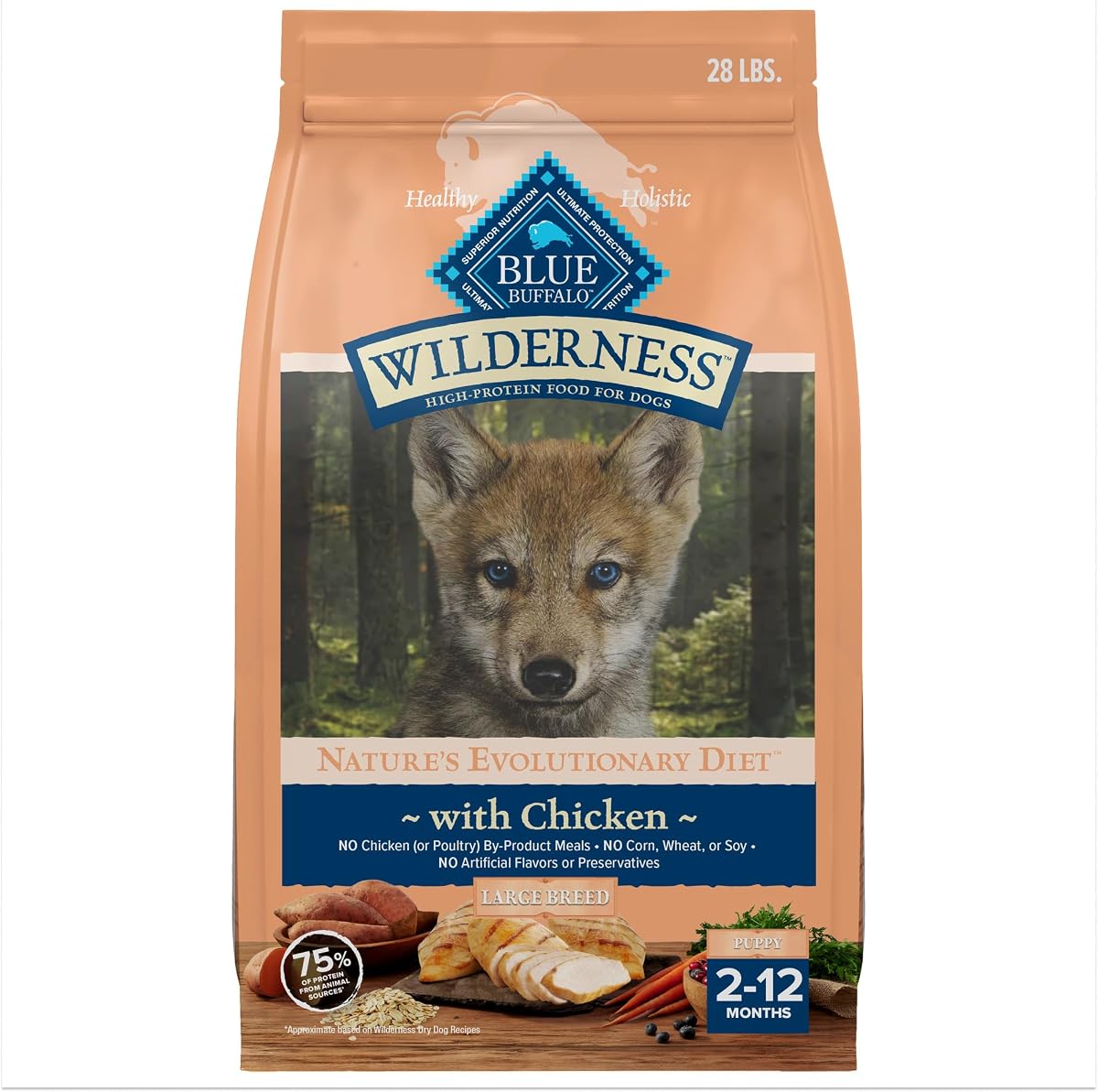 Blue Buffalo Wilderness Chicken Large Breed Puppy Dry Dog Food, 28 lb | 40g Protein, Real Chicken #1 Ingredient, High Protein Plus Wholesome Grains, Promotes Muscle Development & Lasting Mobility