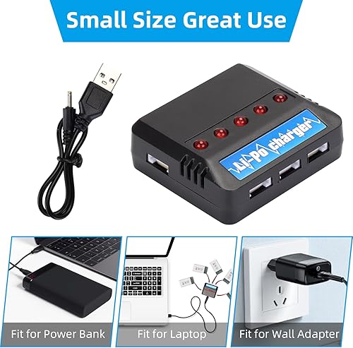 Miniatura 5 de Crazepony 5 unids 3.7 V Lipo batería cargador USB, baterías de drone 400 mAh Lipo batería con cargador de batería 5 en 1 para H99W H31 H6C H98