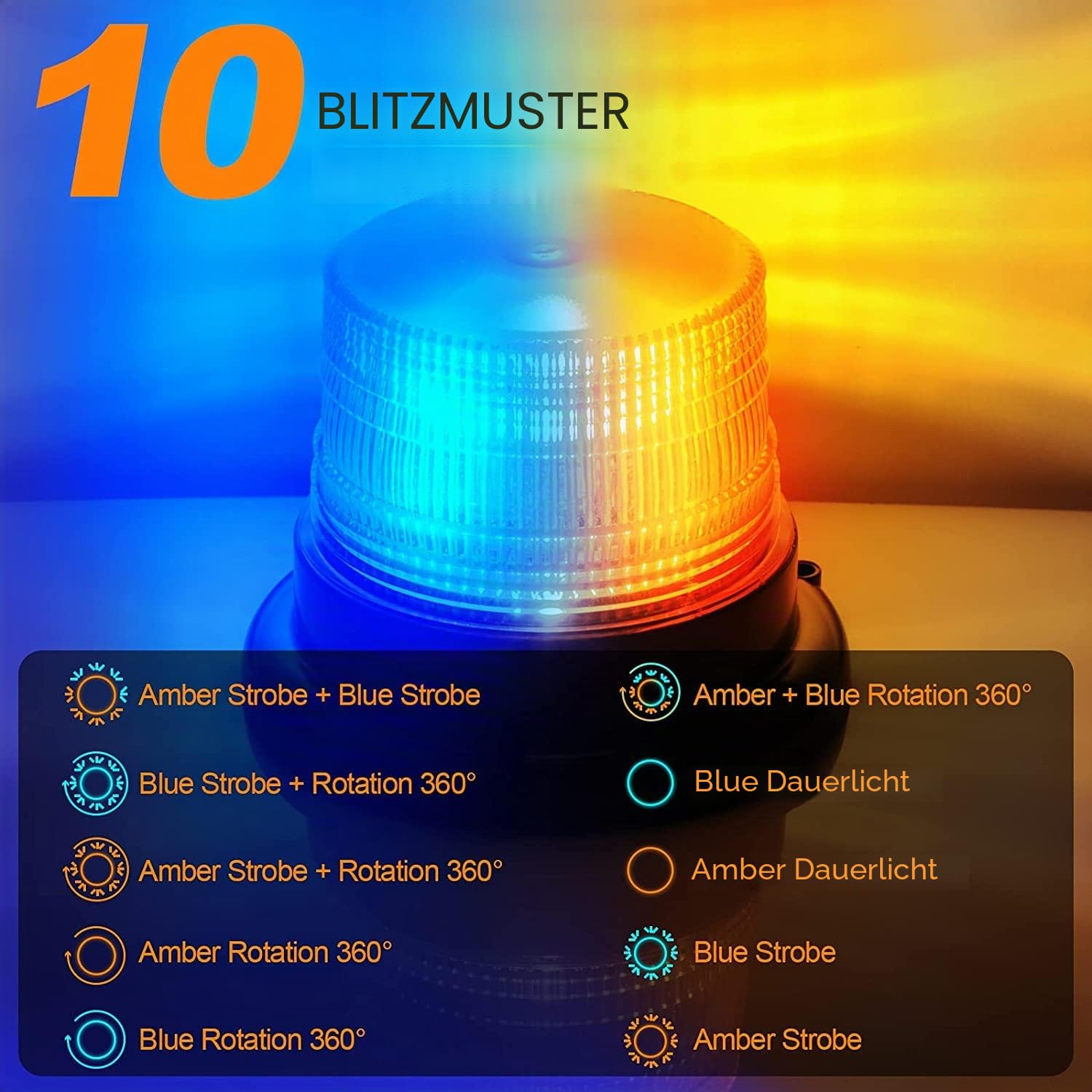 2 Farbe Lichte Warnleuchte LED Rundumleuchte Magnet Warnlicht Blinkleuchte für Auto PKW LKW SUV 12V-80V 10 Lichte Modull