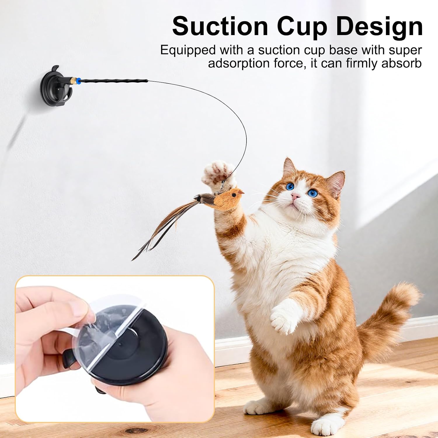5 Pcs Interactive Cat Feather Toys, Interactive Cat Toys for Indoor Cats, Bird Simulation Cats Feathers Fishing Pole Toy Kit with Suction Base & Replacement Birds for Outdoor Indoor Kitten Playing