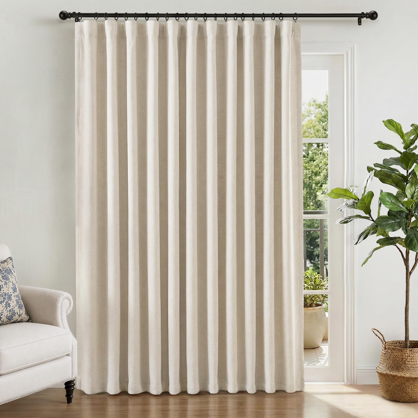 INOVADAY Linen Textured 100% Blackout Sliding Door Curtains 102x90 Cream