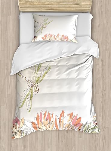 Miniatura 274 de Ambesonne Juego de funda de edredón de pesca, lubina de boca grande atrapando un bocado en espray de agua, imagen salvaje, juego de cama decorativo