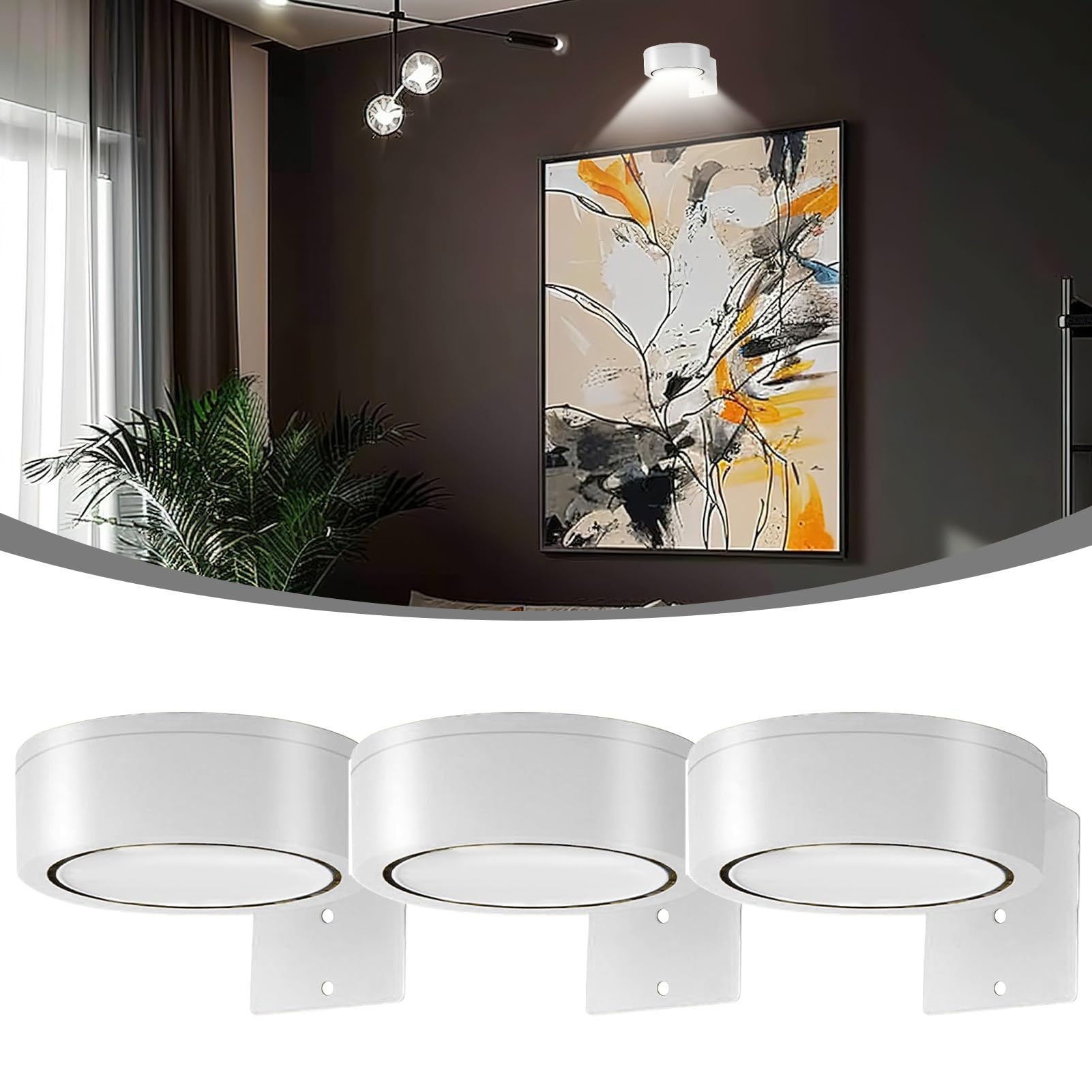 Luce per Quadri Senza Fili Batteria - 3x Faretto per Quadri LED, Luci da Parete Magnetica con Telecomando, Dimmerabili, Timer,Luce Notturna Decor da Parete per Armadio Esposizione Pittura Arte Dipinti