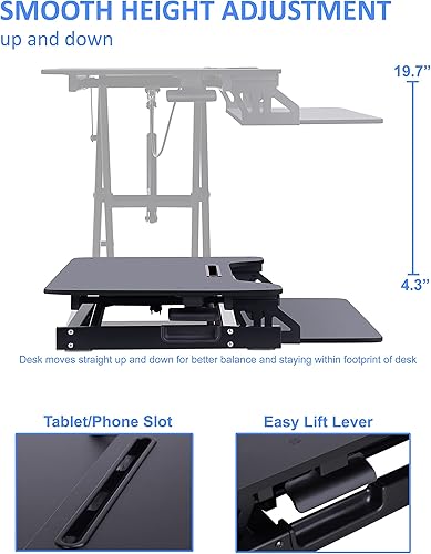 Miniatura 2 de Rocelco Convertidor de escritorio de pie de 31.5 pulgadas, elevador de mesa de doble monitor con soporte para tableta, estación de trabajo de