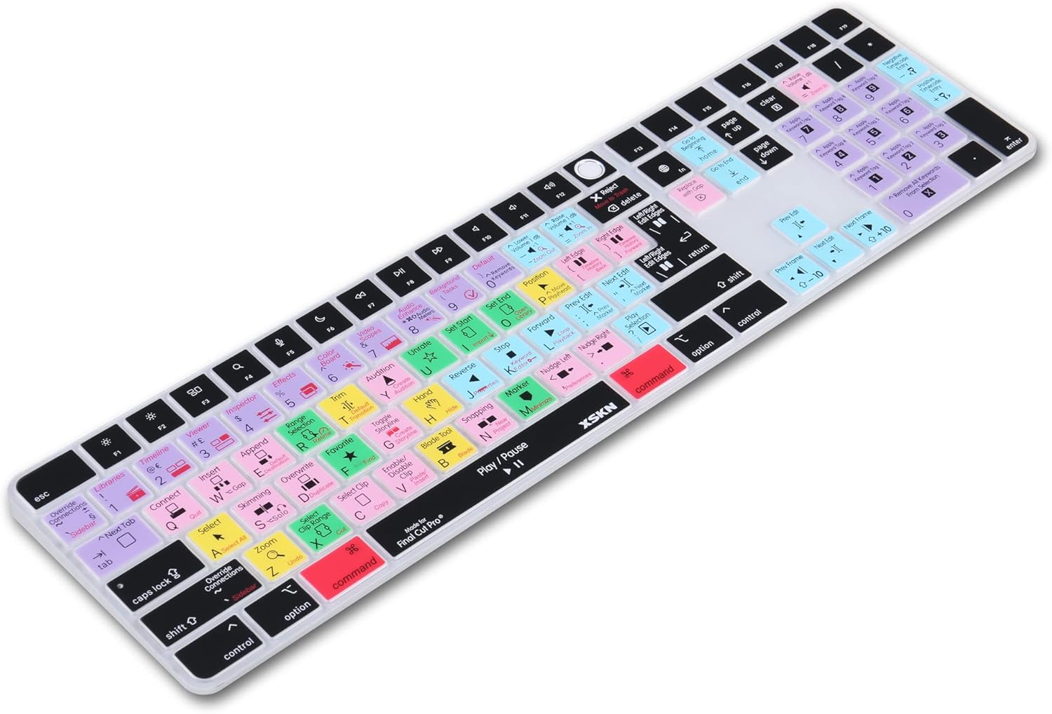 XSKN Final Cut Pro EU US Common Version Silicone Keyboard Cover Skin for 2020-2023 Apple Magic Keyboard with Touch ID and Numeric Keypad A2520 (Left 3 Keys Not Suite for 2024 New One Model)