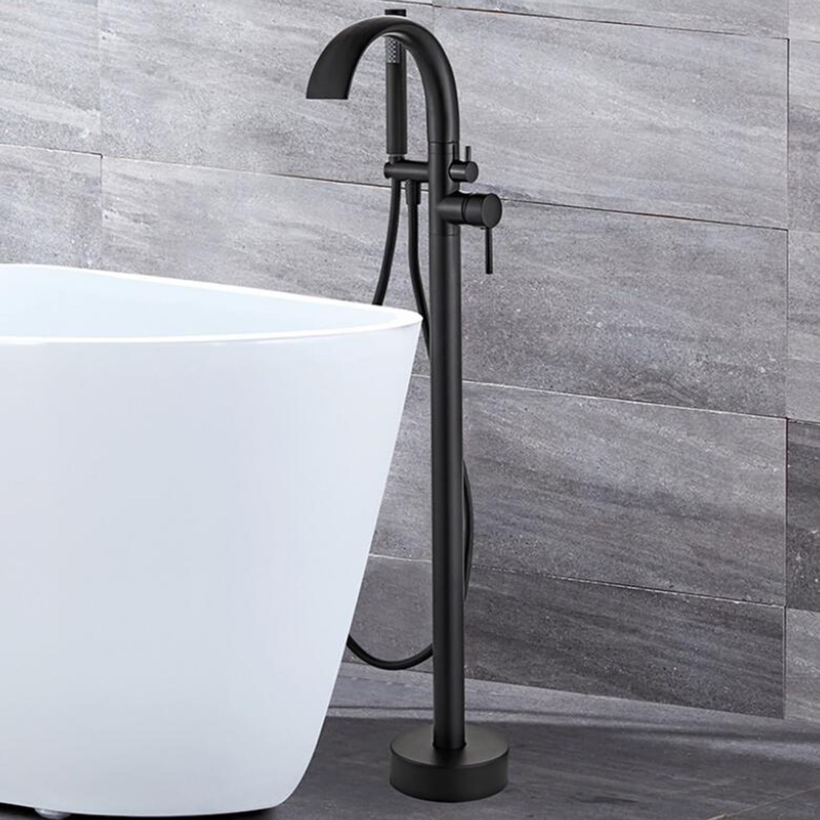Grifo Bañera Exenta Cascada Latón Caño En Cascada Teleducha Grifo para Bañera Exenta-Negro
