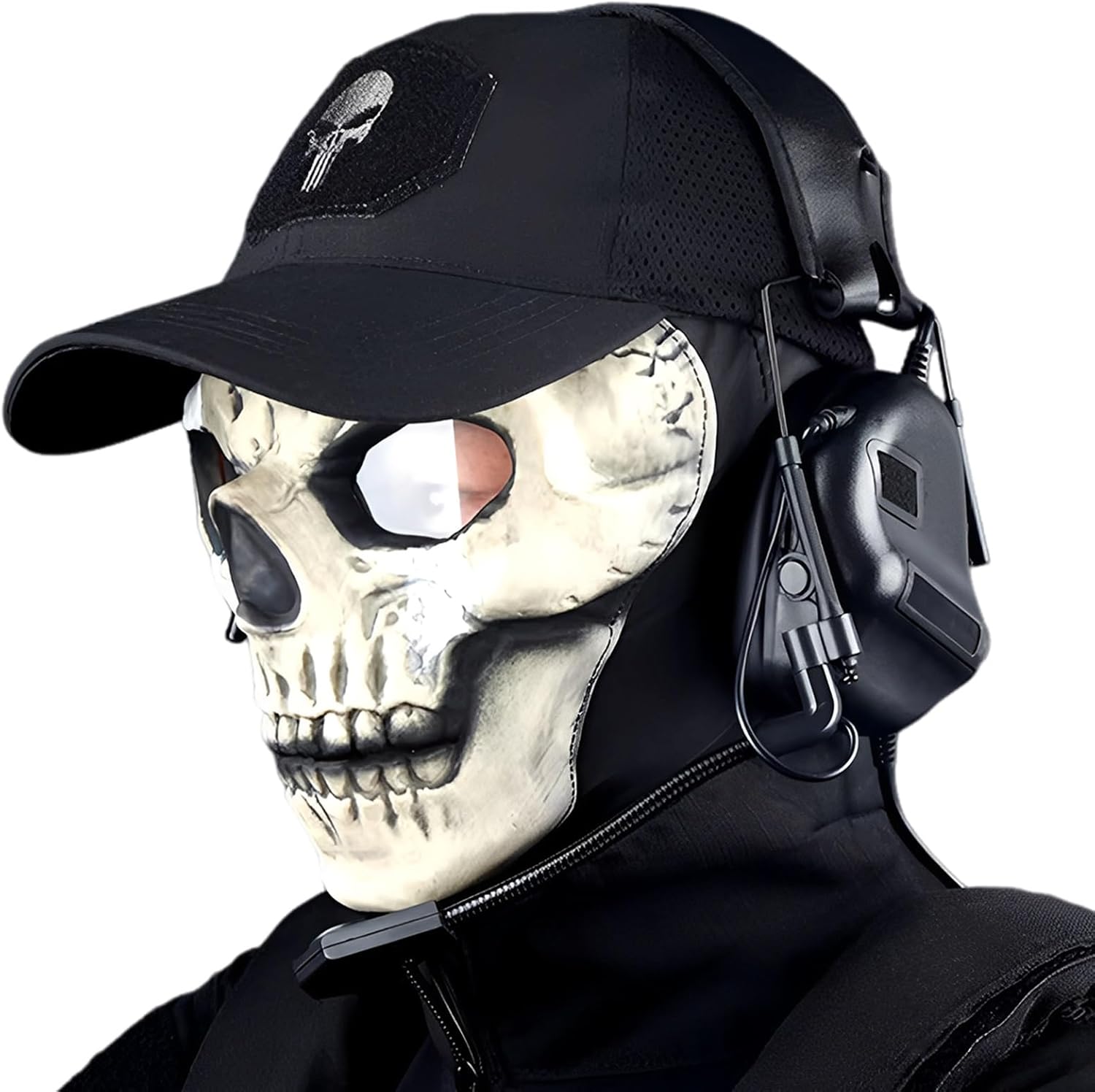 Tactical Skull Full Face Mask with Baseball Cap & Adjustable Headset - Breathable Protection for Cosplay, Film Props