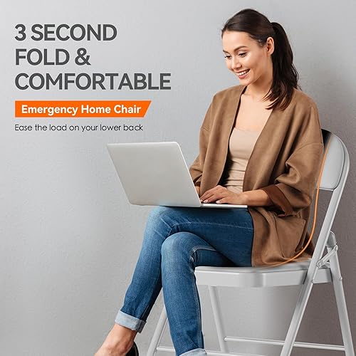 Miniatura 4 de Paquete de 2 sillas plegables con cojín acolchado, sillas de metal con asientos cómodos y marco de acero duradero, silla plegable para bodas en