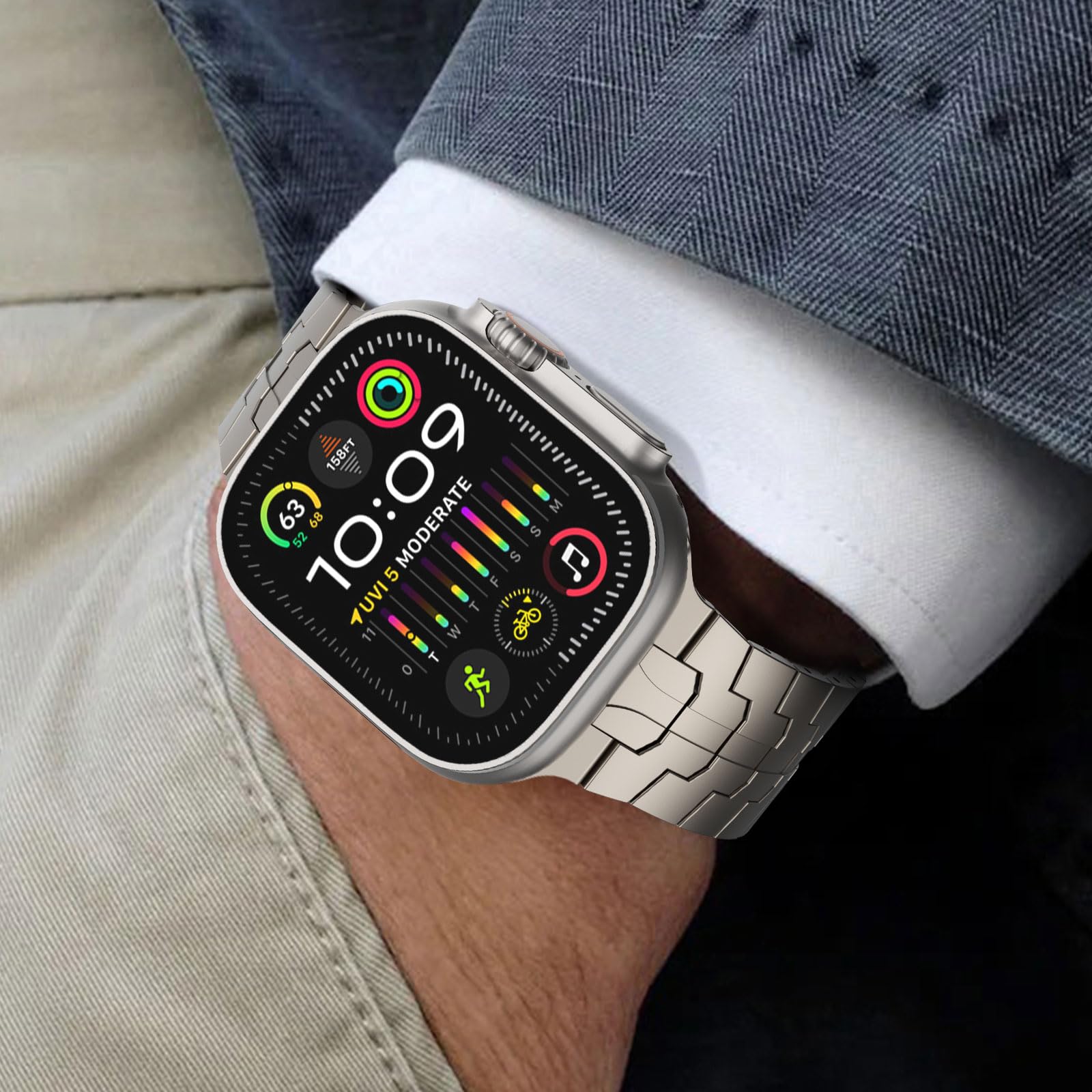 Fullife Metal Strap Compatible with Apple Watch Straps 49mm 46mm 45mm 44mm 42mm 41mm 40mm 38mm,Stainless Steel Replacement Band for iWatch Ultra2/Ultra Series 10/9/8/7/6/5/4/3/2/1/SE
