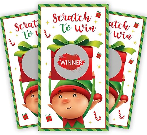 60 tarjetas de Navidad para rascar, juego de Navidad de elfo, tarjetas de juego de rascar de Navidad de elfo para juegos de fiesta de vacaciones de