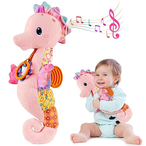 Fuzqq Juguetes para bebé niña de 0 a 6 meses, animales de peluche musicales infantiles con colores brillantes, papel de sonido arrugado, múltiples